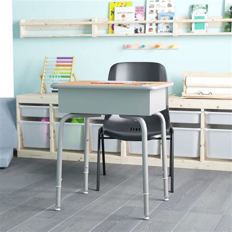 EMMA + OLIVER Natural Student Desk with Open Front Metal 